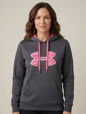 Under Armour Women's Charcoal Hoodie with Pink Logo